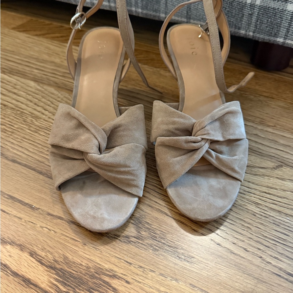 🌺 Joie Mallison Tan Suede Twisted Knot Block Heel Sandals - Size 7.5